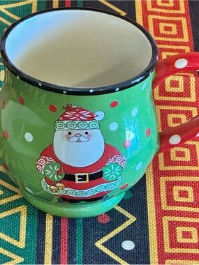 Temptations Green and Red Santa Dot Ceramic Mug